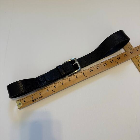 Fossil Leather Belt 34 Genuine Black Pebbled Leather Silver Buckle Classic - Picture 3 of 6